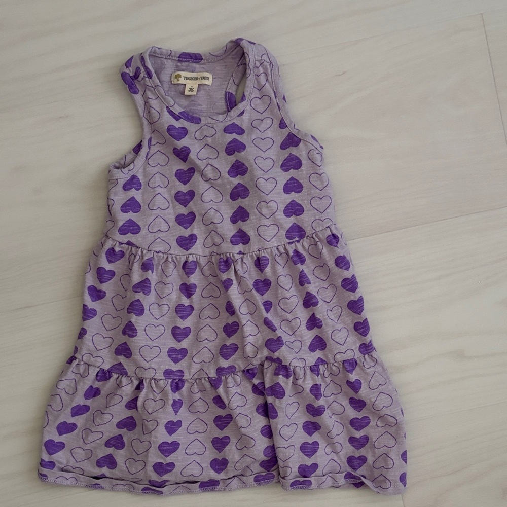 Tucker + Tate Cotton Purple Heart Patterned Kids Dress, 3T